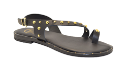 SANDALO INFRADITO IN VERA PELLE NERO CON BORCHIE 